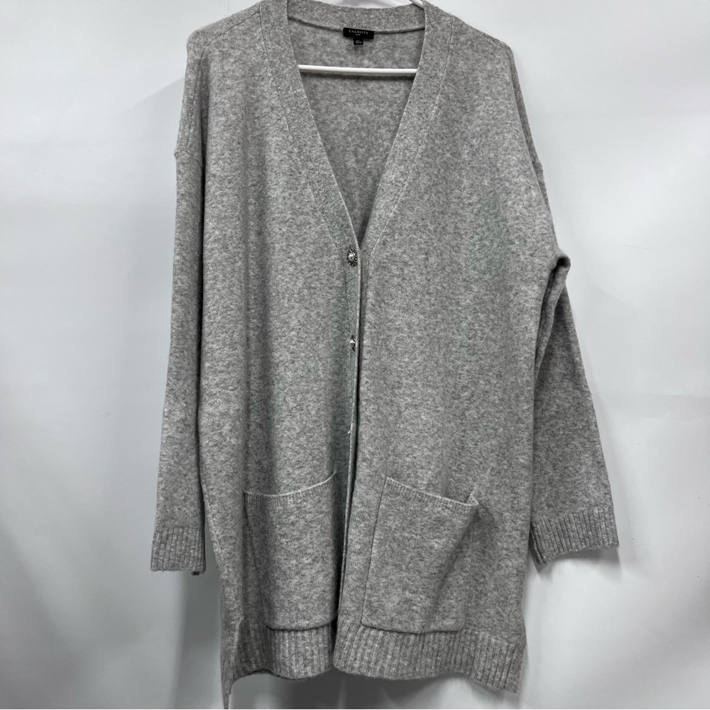 Talbots Plus 1x Light Gray Cardigan Sweater wool alpaca button up pearl buttons